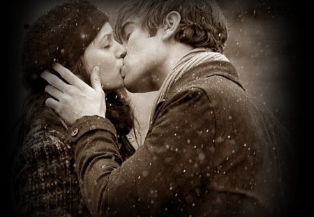 * - wp, winter, romantic, photography, snow, sepia, love, bw, kiss