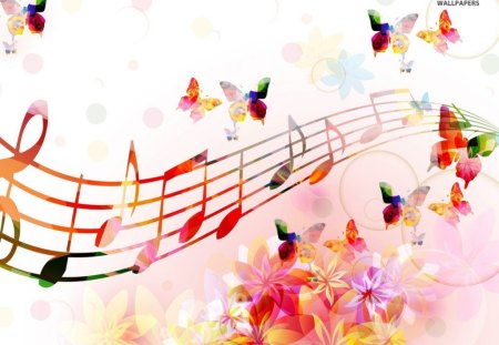 ~Musical Butterflies~ - music notes, art, beautiful, colorful, flowers, spring, butterflies