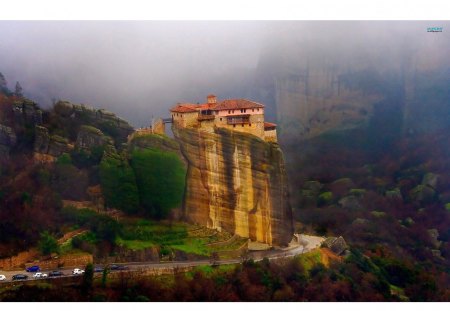 greek monastery - stone, forest, greek, monastery