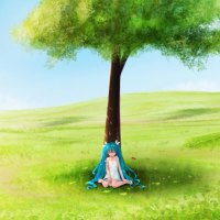 Hatsune Miku under the tree vocaloid