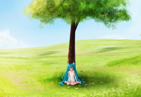 Hatsune Miku under the tree vocaloid - hatsune, anime, miku, tree