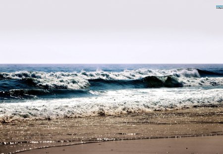 The Sparkling Ocean Shore - water, beach, ocean, sand, shore, nature, waves, paradise, sky