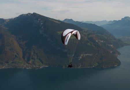 paratrooper in the mountains - water, mountain, paratrooper, river