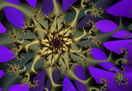 áƒ¦.PURPLE DIGITAL ART.áƒ¦ - lovely, gold, pollen, abstract, purple, pretty, digital art, 3d, petals, beautiful, colors, flowers, splendid