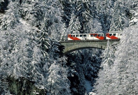 winter tour valais - winter, train, bridge, snow