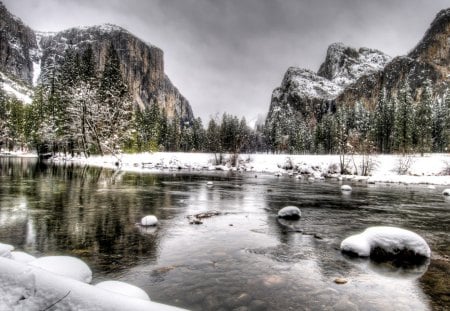 winter - winter, mountais, water, snow