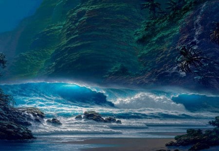 THE WAVES - nature, beach, rock, waves, ocean