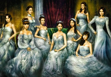 Girls generation - dressed, women, beautiful, room, beauty, generation, lovely, photo, girls, lady, painting, nice, sitting, ladies, art