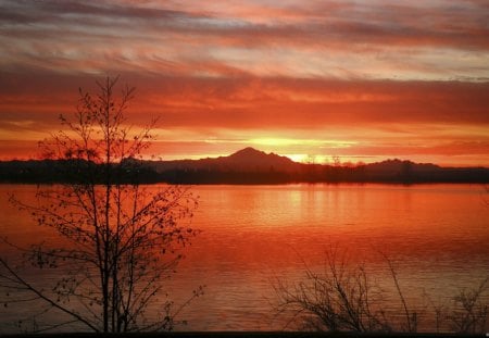 Sunset - sky, lake, sunset, clouds