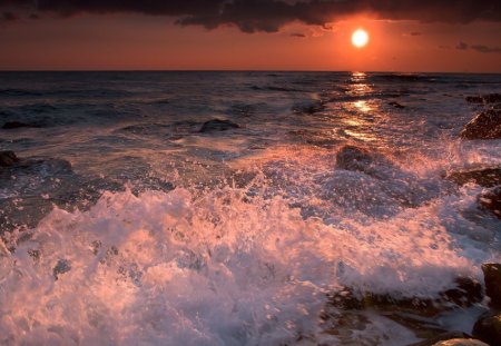 Sunset - clouds, sea, sunset, sky