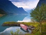 boat on a serene lake in norway