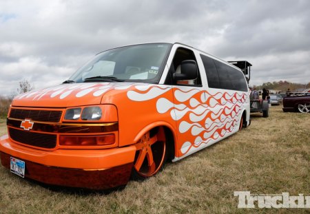 Custom Van - white, orange, flame, gm