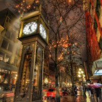 city street in canada in the rain hdr