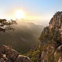 sunrise on rugged mountains