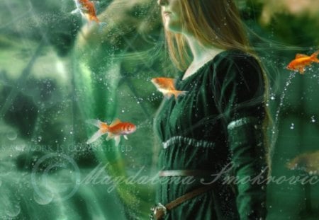 Hold your Breath - girl, fantasy, magic, fishes