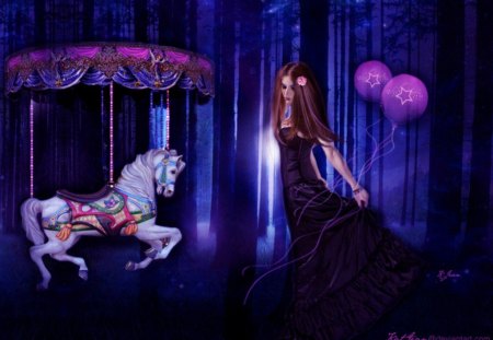 Carousel Dream - carousel, horse, fantasy, dream, girl