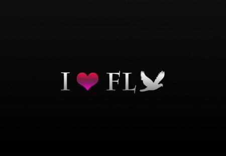 I love flying - black, heart, message, dove