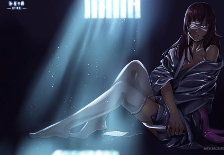 Baleful Soul - silver, bars, hot, patch, prison, stockings, light, sexy, kimono, woman, knife