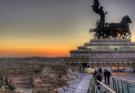 overlook of rome from a monument hdr - monument, view, hdr, city, statue