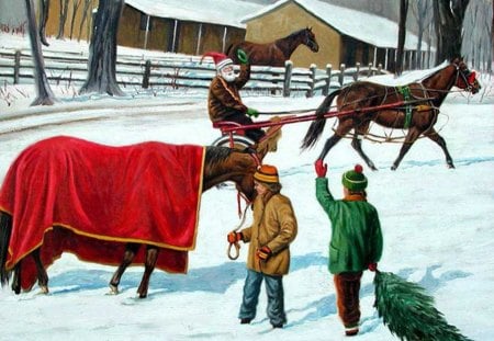 winters day - horses, winter, christmas, snow