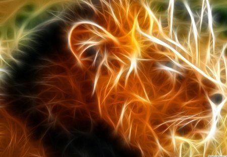 lion 3d - flames, beauty, 3d, lion