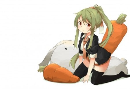 Bunnies & Carrots - carrots, green, girl, orange, bunny