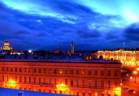 roofs in st. petersburg russia at dusk - city, rofs, lights, dusk