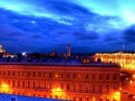 roofs in st. petersburg russia at dusk