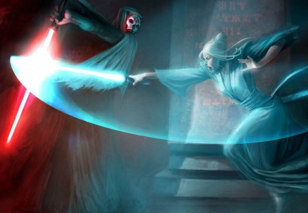 lightsabers - art, starwars, blue, fantasy, artistic