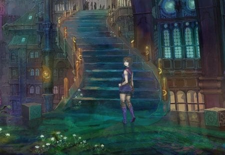 stairway beauty - artistic, colorful, manga, fantasy, anime, beauty, color