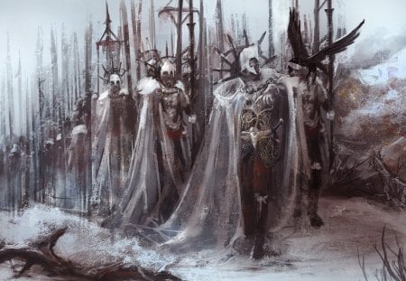 artistic warriors - artistic, fantasy, white, red, gothic, warriors, dark