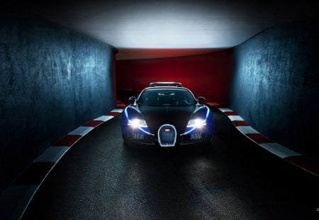 bugatti - road, bugatti, veyron, lights