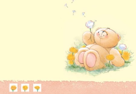 Bear and Danelions - flowers, teddy bear, dandelions