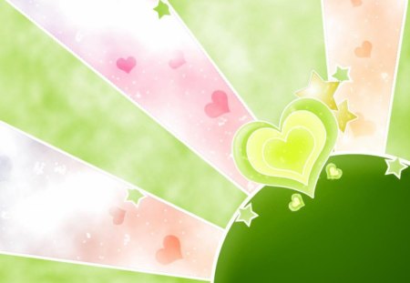 love spark! - beauty, nice, love, fun, heart, shine, lovely, abstract, colours, pretty, 3d, mix, green, cute