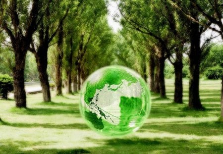 Crystal Earth Ball - nature, crystal, trees, colours, earth