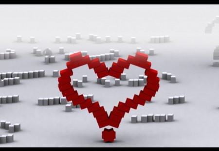 heart blocks! - pretty, abstract, heart, lovely, love, blocks, white, red, cute, 3d, nice