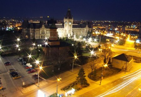 Palace of Culture - iasi, romania, cultural, city, cars, streets, lights, palace