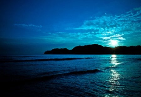 Blue Sunset - clouds, sunset, water, nature, sea, reflection, sun, sky