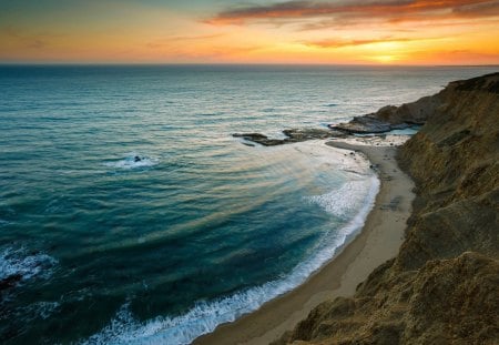 superb lost beach - beach, sunset, sea, cliff