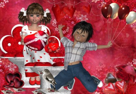 Big Love - love, girl, boy, heart, red, valentine day, kids