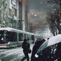 city tram in snow