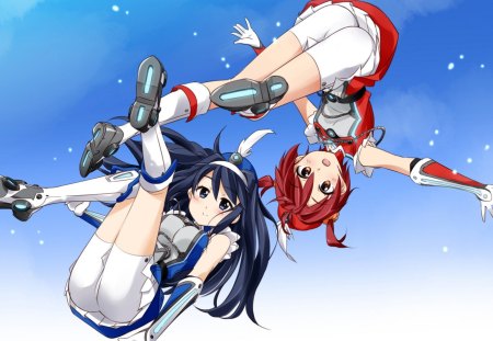 Vividred Operation - girls, isshiki akane, red, blue, anime, isshiki momo, vividred operation, short hair