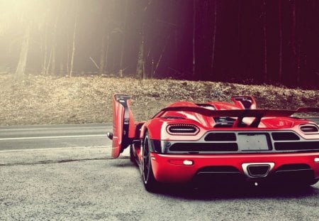 red supercar - road, car, super, red