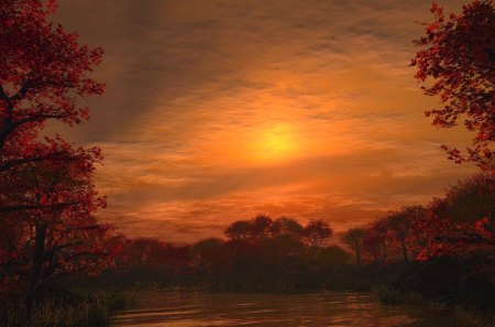 sunset - nature, cool, sunset, river