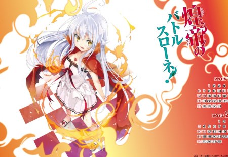 The Wrath of Fire - pretty, girl, anime, red cape, white dress, fire, power