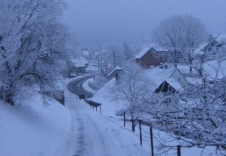 Winter evening - village, winter, evening, snow