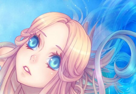 Mermaid - pink, cute, water, aqua, beauty, anime, girl, eyes, blue, manga, mermaid