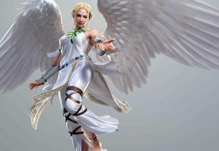 Beautiful angel - beauty, beautiful, game, girl, blue, wings, white, fantasy, blonde hair, golden, woman, angel, green