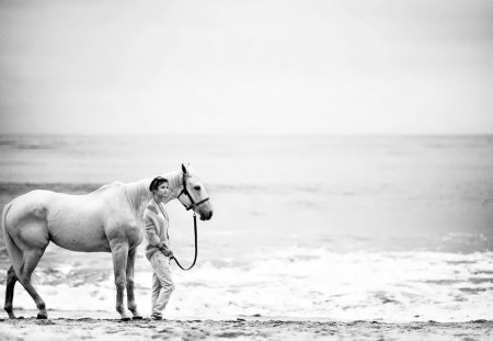 * - beach, girl, horse, photography, wp, bw