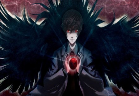 Yagami Light - Cute, Boy, Brown Hair, Anime, red Eyes, Yagami Light, Dark, Red Apple, Short Hair, Death Note